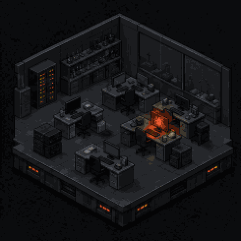 Isometric pixel-art diorama: Bytewell Software after deprecation