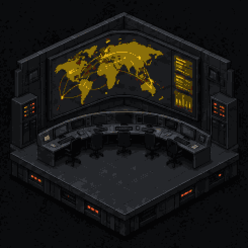 Isometric pixel-art diorama: NordLogistik after deprecation