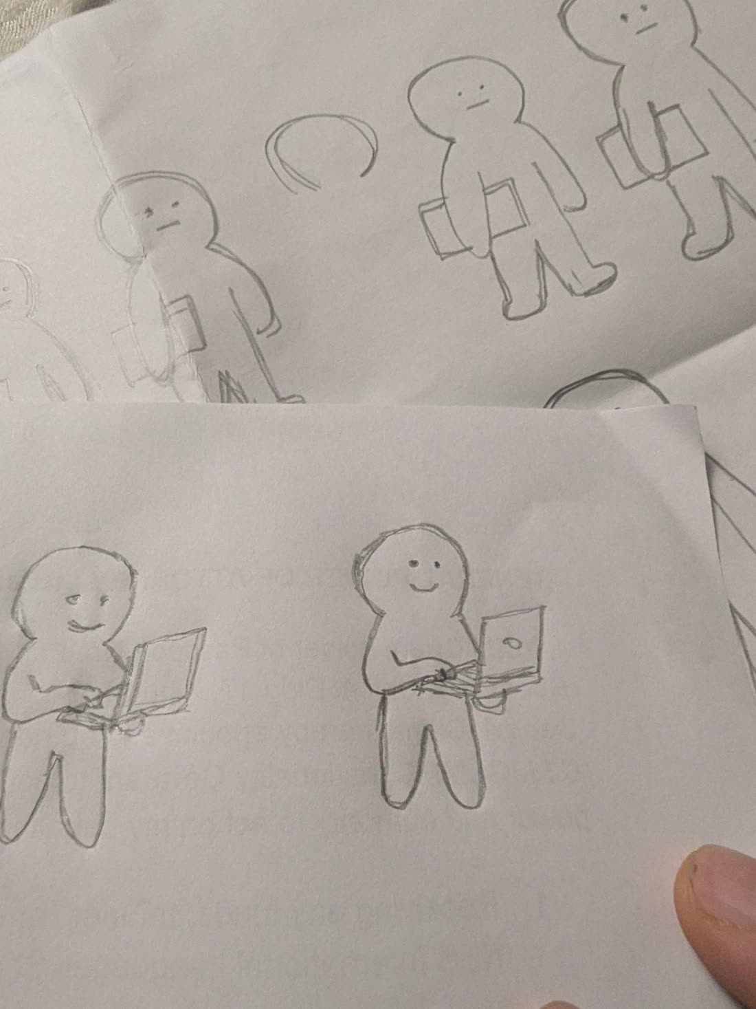 The winning pencil sketch: the engineer typing on his laptop.