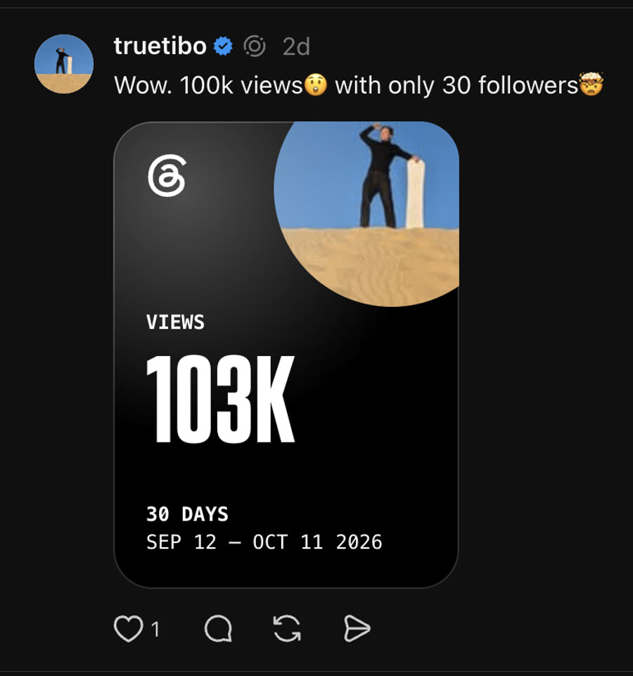 103K views in 30 days, 30 followers.
