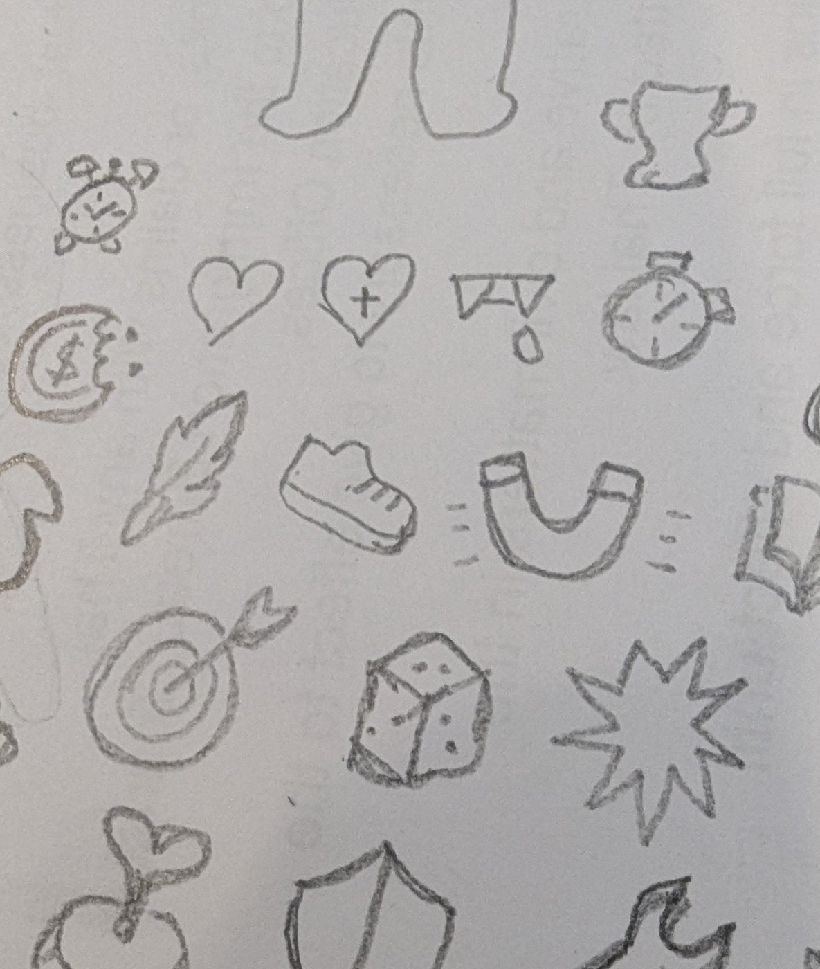 My pencil sketches of the stat icons.