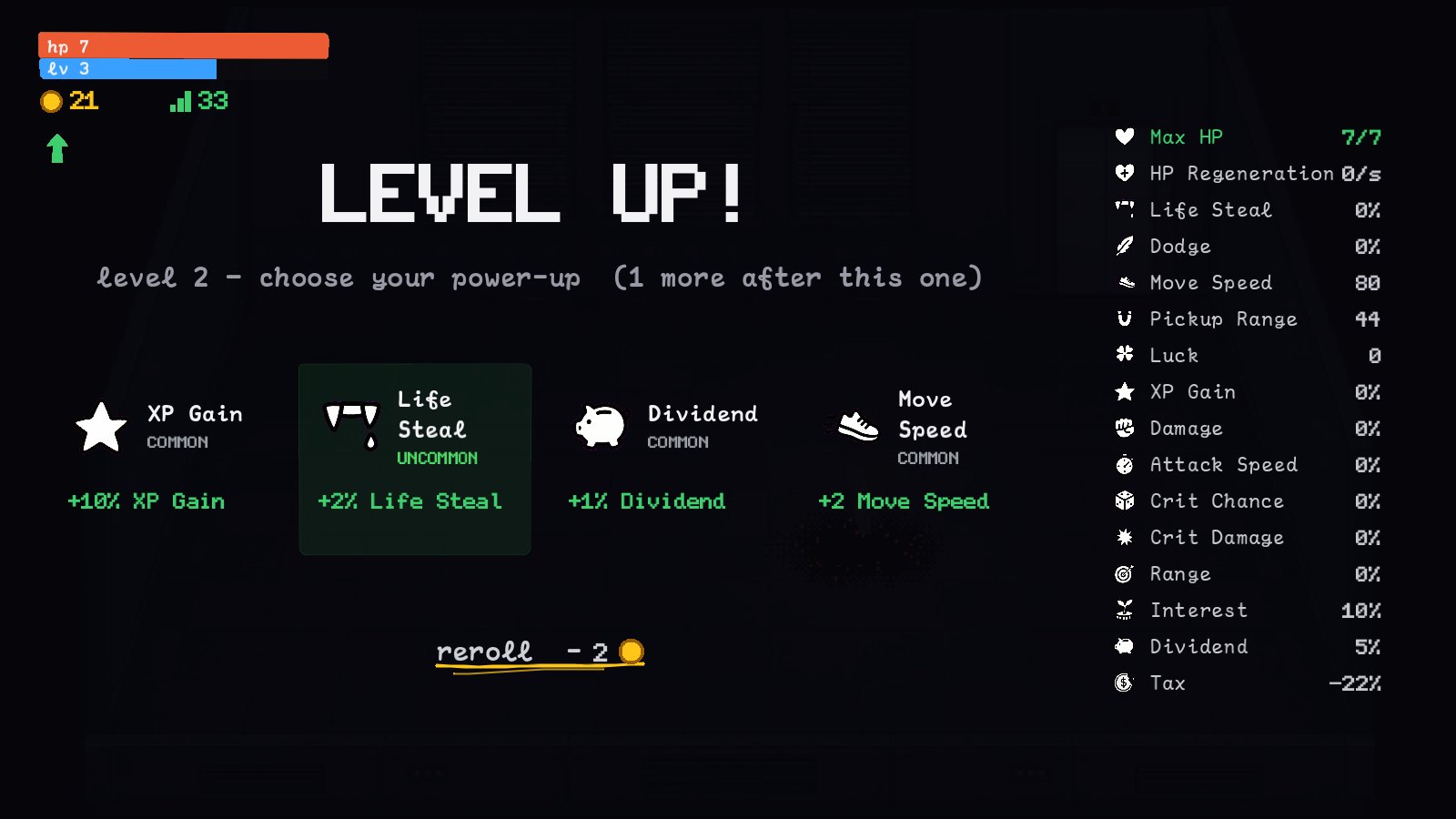 level up, four cards and a reroll, after