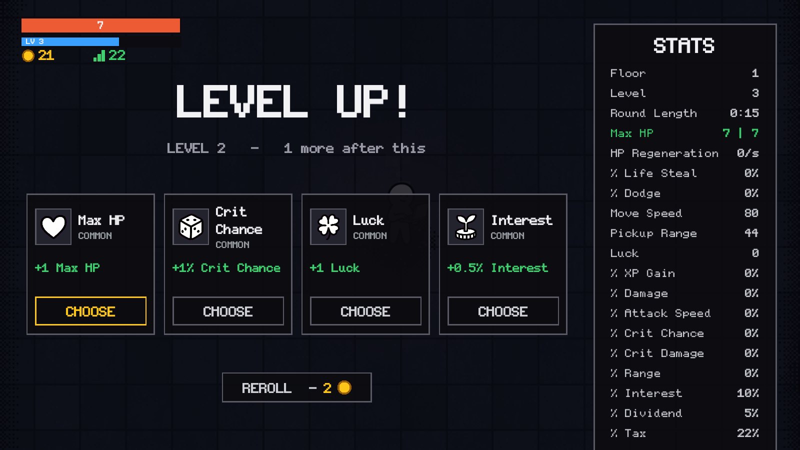 level up, four cards and a reroll, before