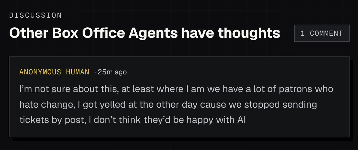 A box office agent, I love the personal anecdote.