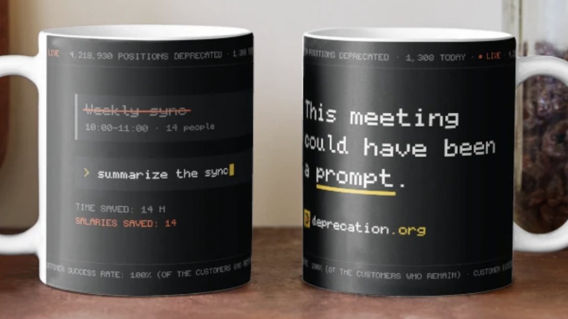 The meeting mug, this meeting could have been a prompt. We used to say 'email' but times changed.