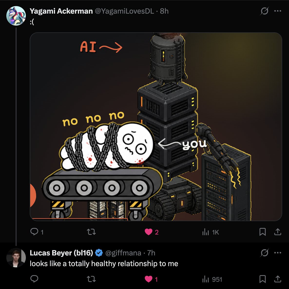 Someone posted the actual artwork, the dev in chains. My brother: "looks like a totally healthy relationship to me".