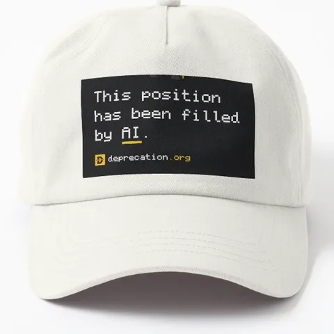 Cap printed with “This position has been filled by AI.”
