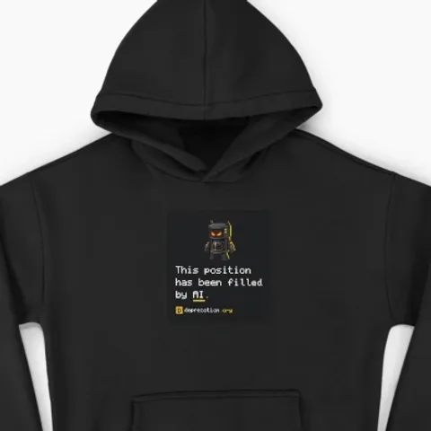 Hoodie printed with “This position has been filled by AI.”