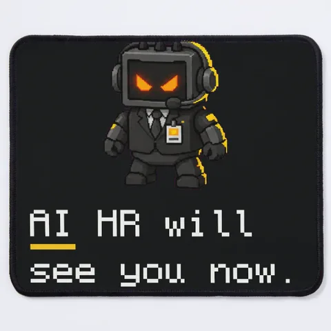 Mousepad printed with “AI HR will see you now.”