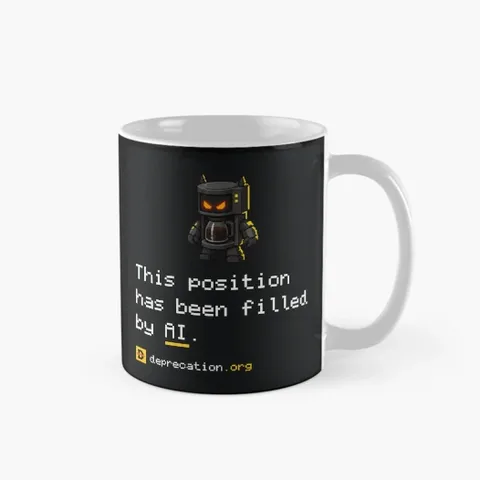 Mug printed with “This position has been filled by AI.”