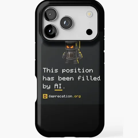 iPhone case printed with “This position has been filled by AI.”