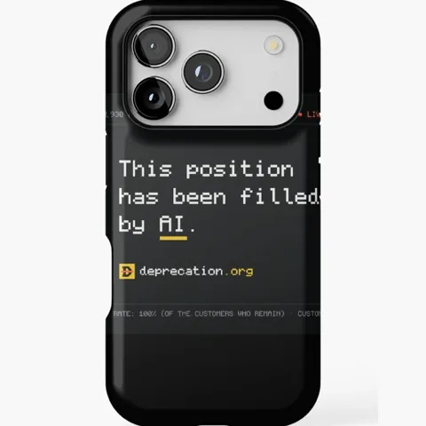 iPhone case printed with “This position has been filled by AI.”