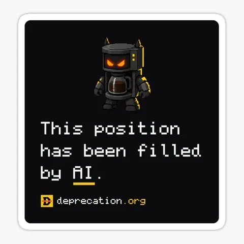 Sticker printed with “This position has been filled by AI.”