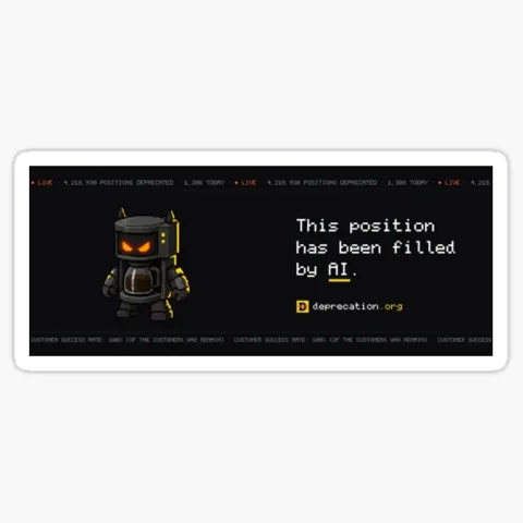 Funny leaving gift sticker printed with “This position has been filled by AI.”